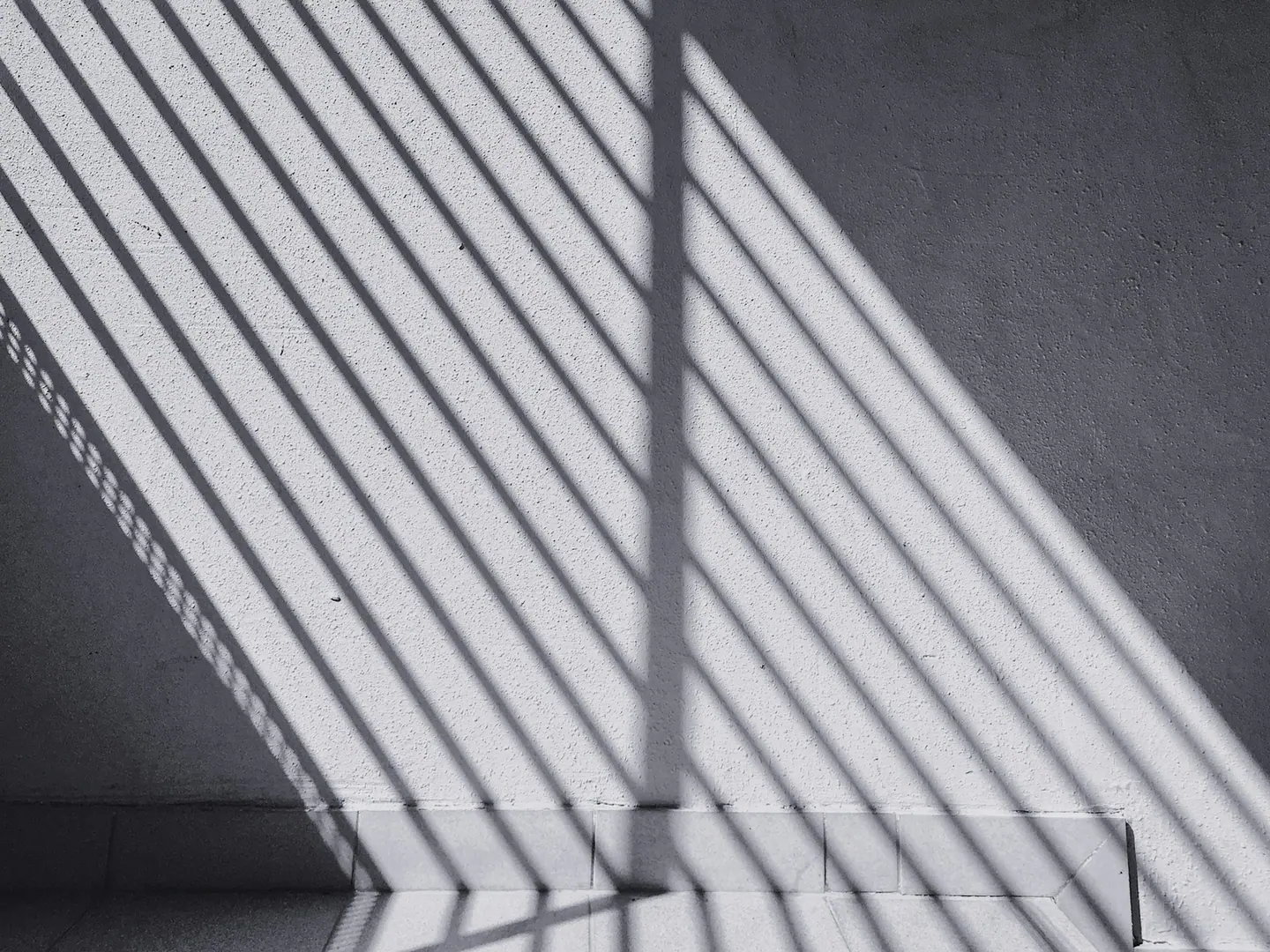 The shadow of a window blind striping a plain wall.